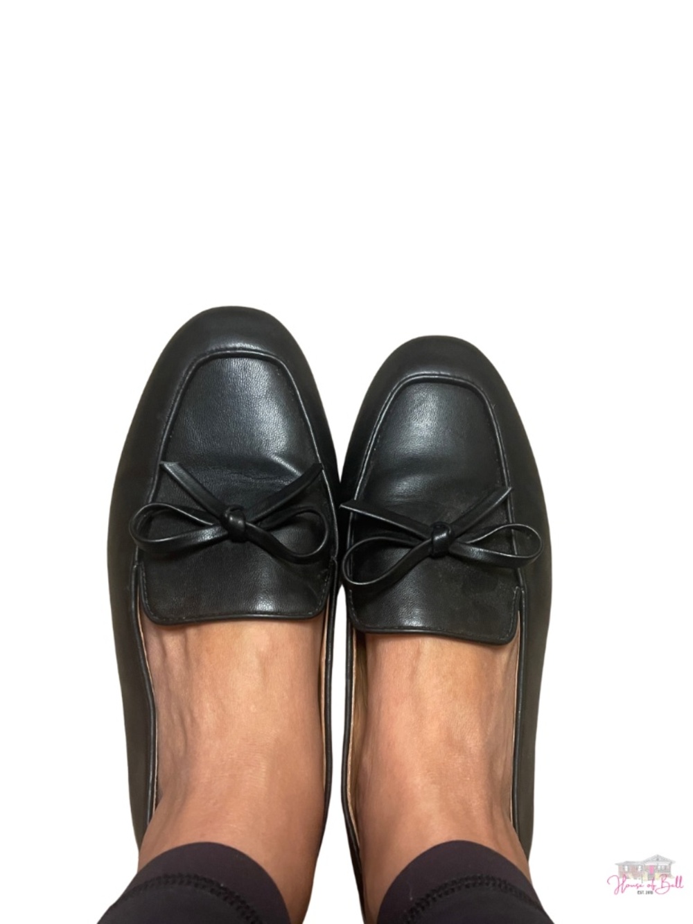 J.Crew Factory Black Faux Leather Bow Loafers Slip On Flats Womens 9